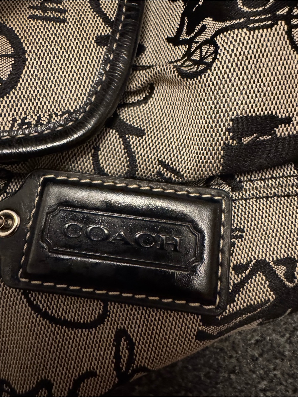 Vintage Coach Horse & Carriage Tote Bag, Black & Grey Jacquard Canvas Shoulder B - Picture 14 of 16